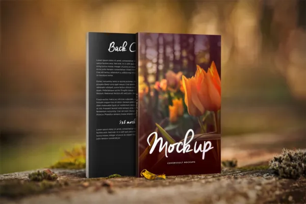 موکاپ کتاب با جلد کاغذی در طبیعت