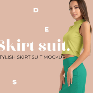 دانلود موکاپ دامن زنانه با پیراهن حلقه ای روی تن یک مدل واقعی